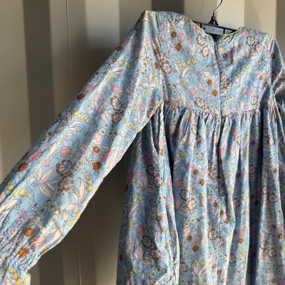 Mini Boden Dress 7-8Y Blue Floral Smocked Cotton Cottagecore Long Sleeve 128cm - Picture 8 of 12